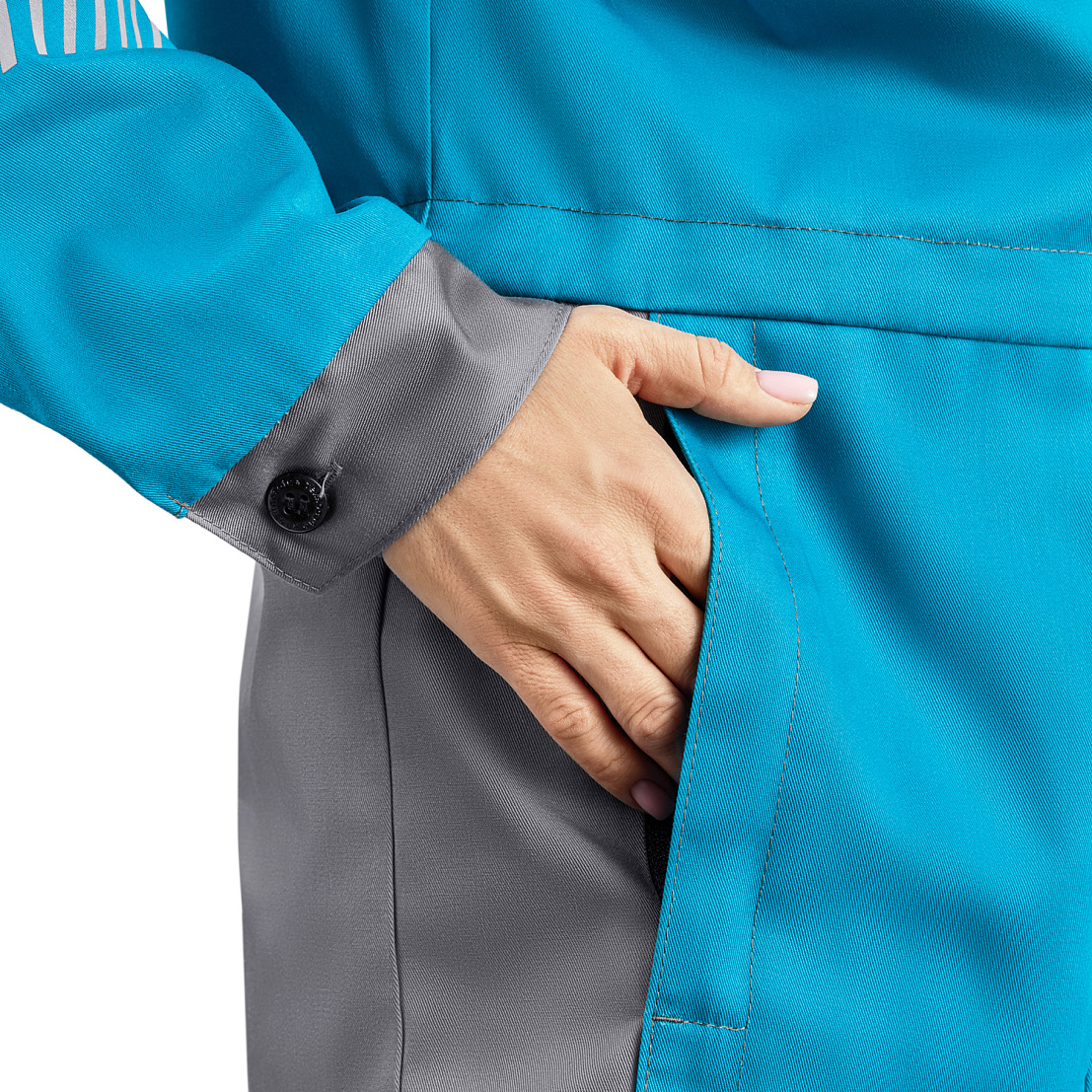 Костюм ЛЕНА (куртка/брюки) бирюза/серый, тк.смесовая, жен.