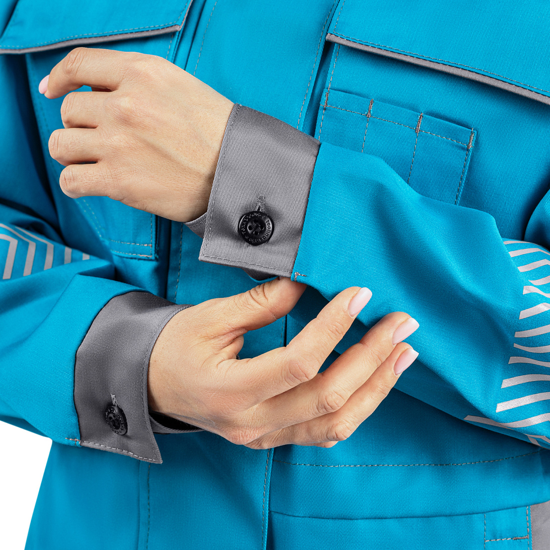 Костюм ЛЕНА (куртка/брюки) бирюза/серый, тк.смесовая, жен.