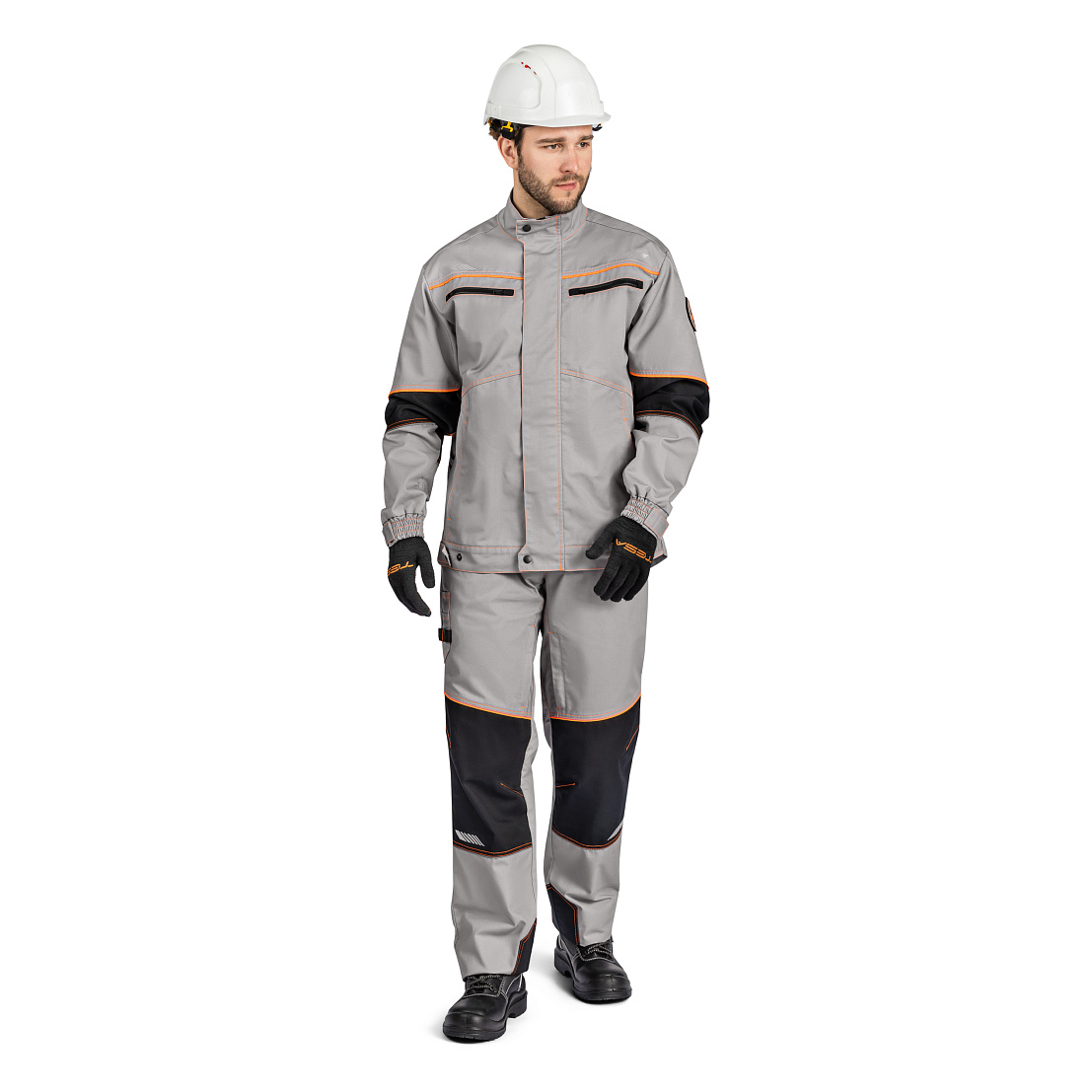 Костюм АРАКС (куртка/брюки) св-серый/черный/оранжевый,тк.смесовая, муж.