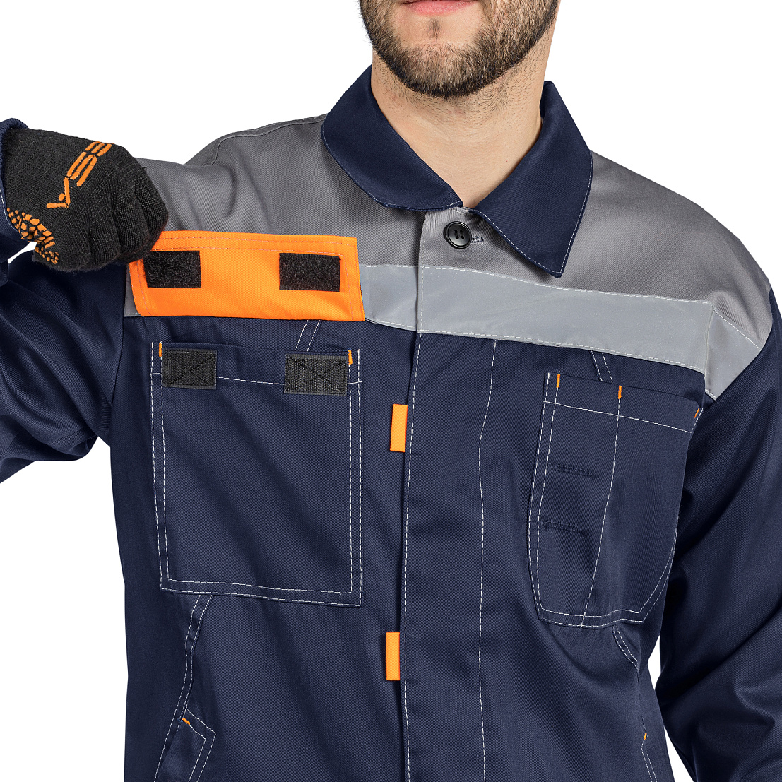 Костюм ДОН (куртка/брюки) т-синий/серый/оранжевый, тк.смесовая, муж.